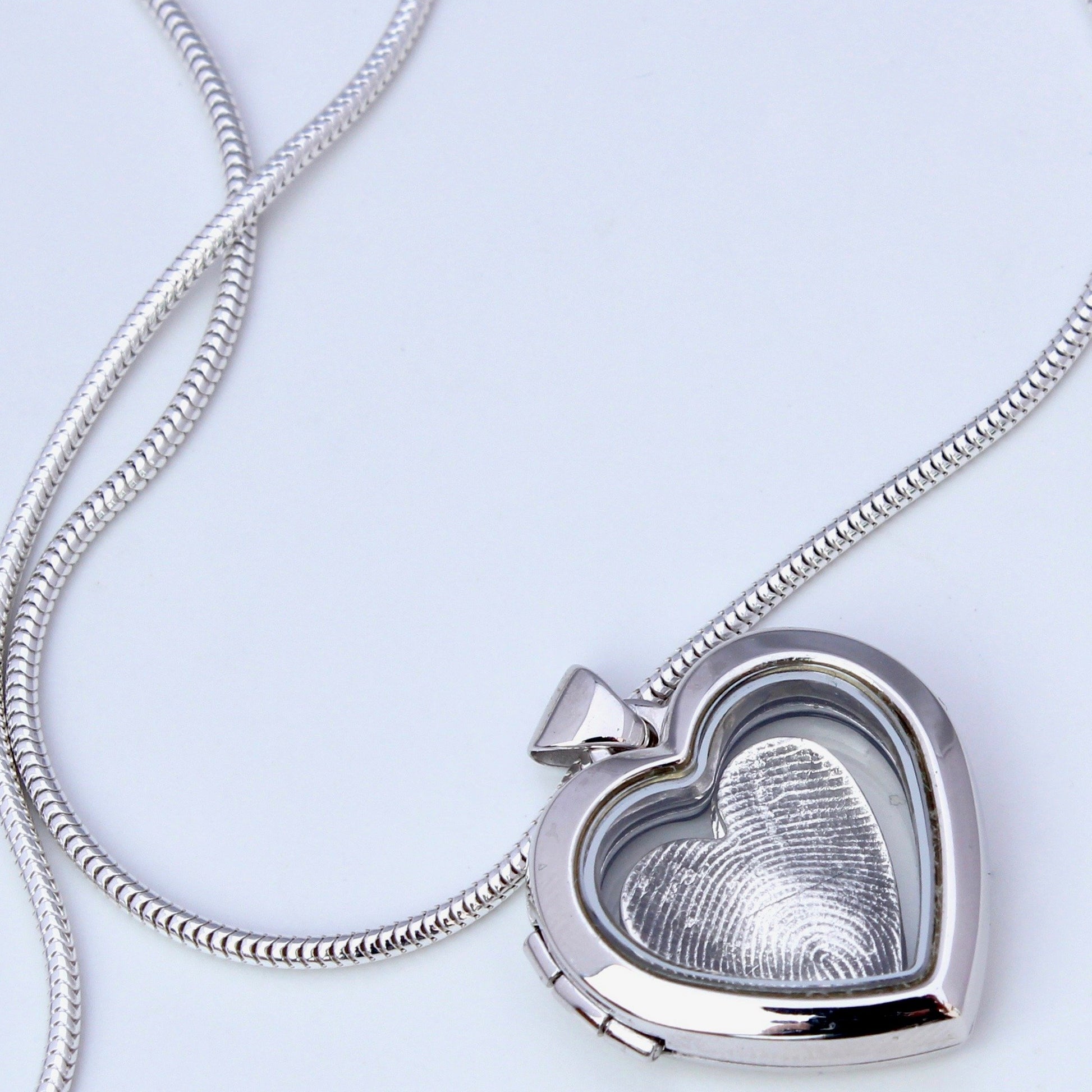 Fingerprint Locket (Heart) - Silver Magpie Fingerprint Jewellery