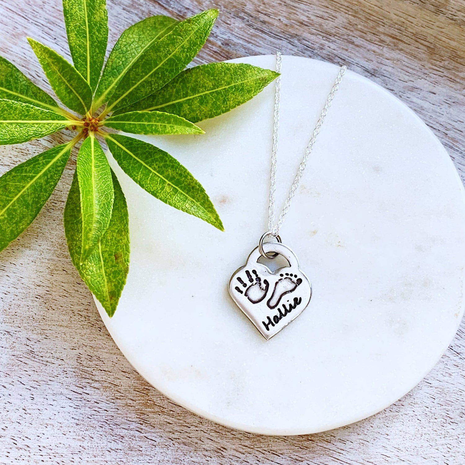 Handprint & Footprint Necklace (Lock Heart) - Silver Magpie Fingerprint Jewellery