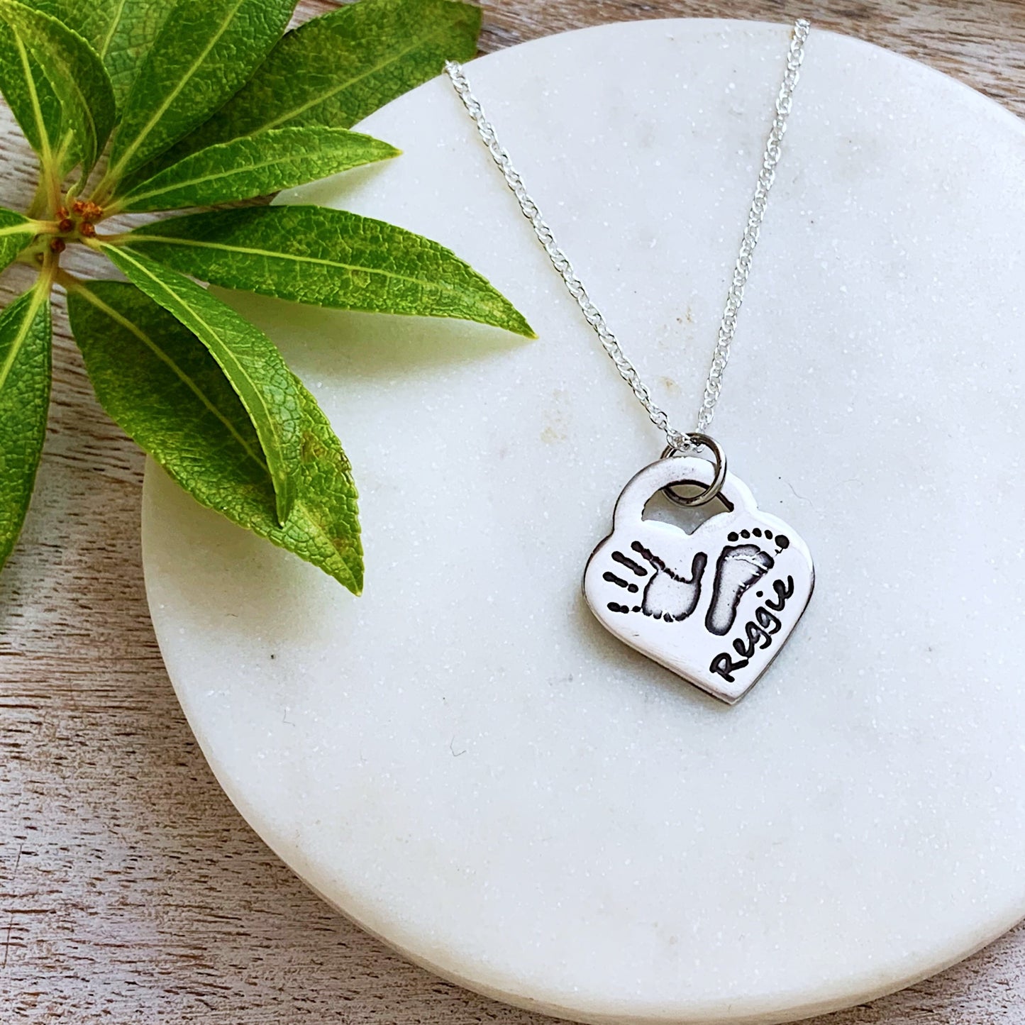 Handprint & Footprint Necklace (Lock Heart) - Silver Magpie Fingerprint Jewellery