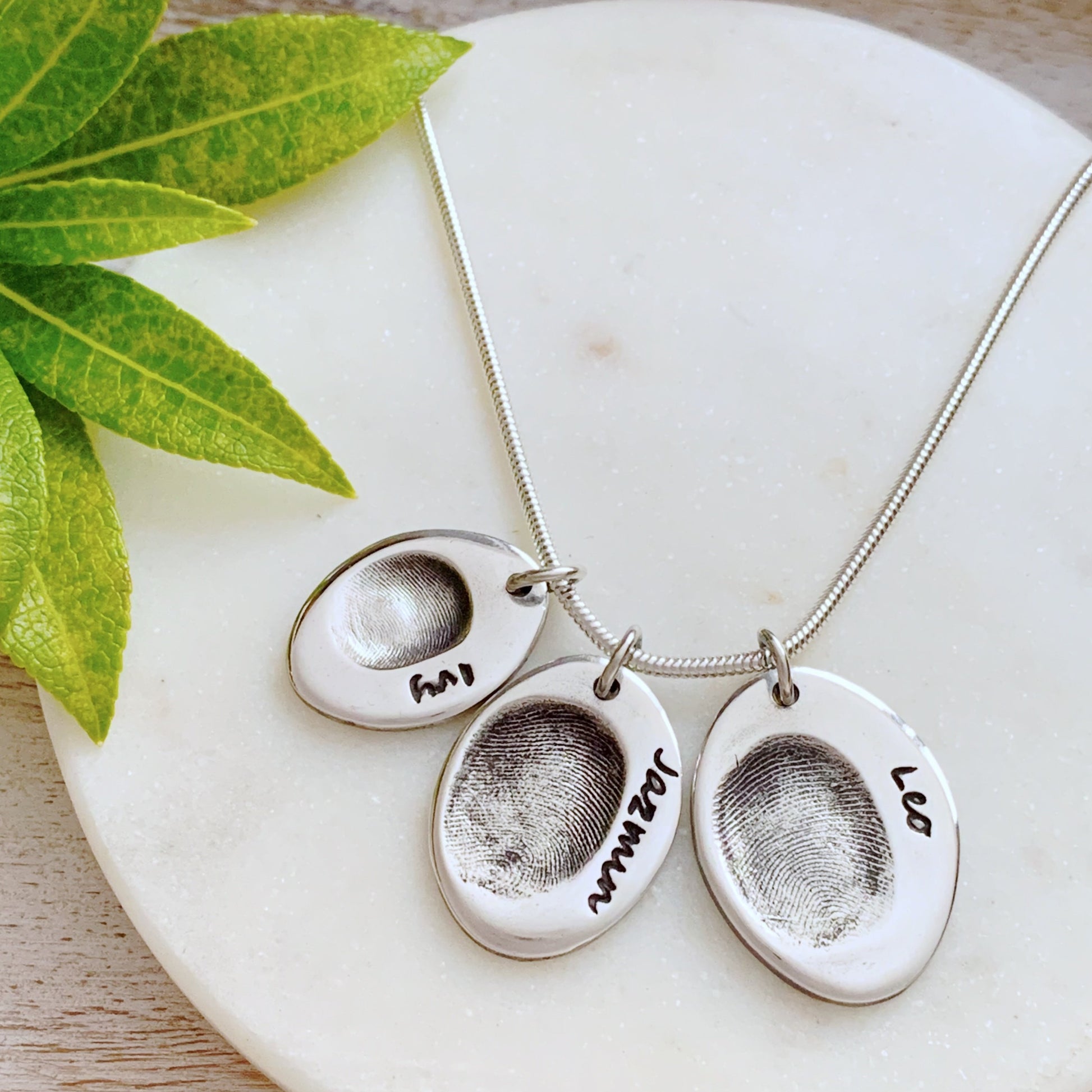 Triple Fingerprint Necklace (Oval) - Silver Magpie Fingerprint Jewellery