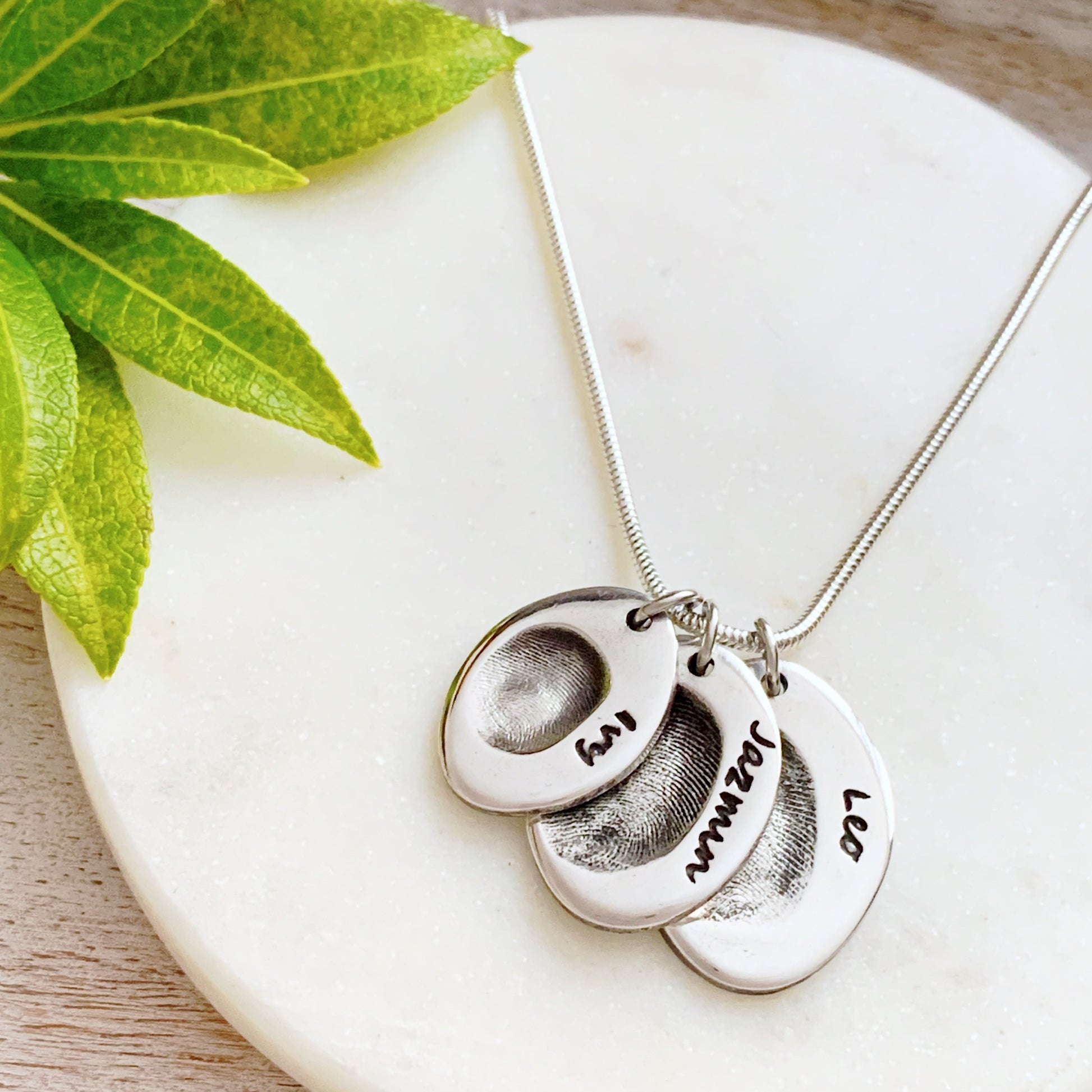 Triple Fingerprint Necklace (Oval) - Silver Magpie Fingerprint Jewellery