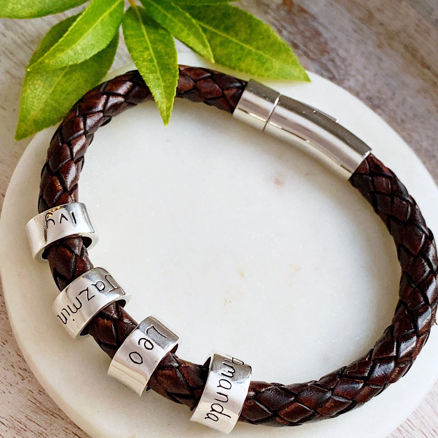 Leather Fingerprint Bracelet - Silver Magpie Fingerprint Jewellery