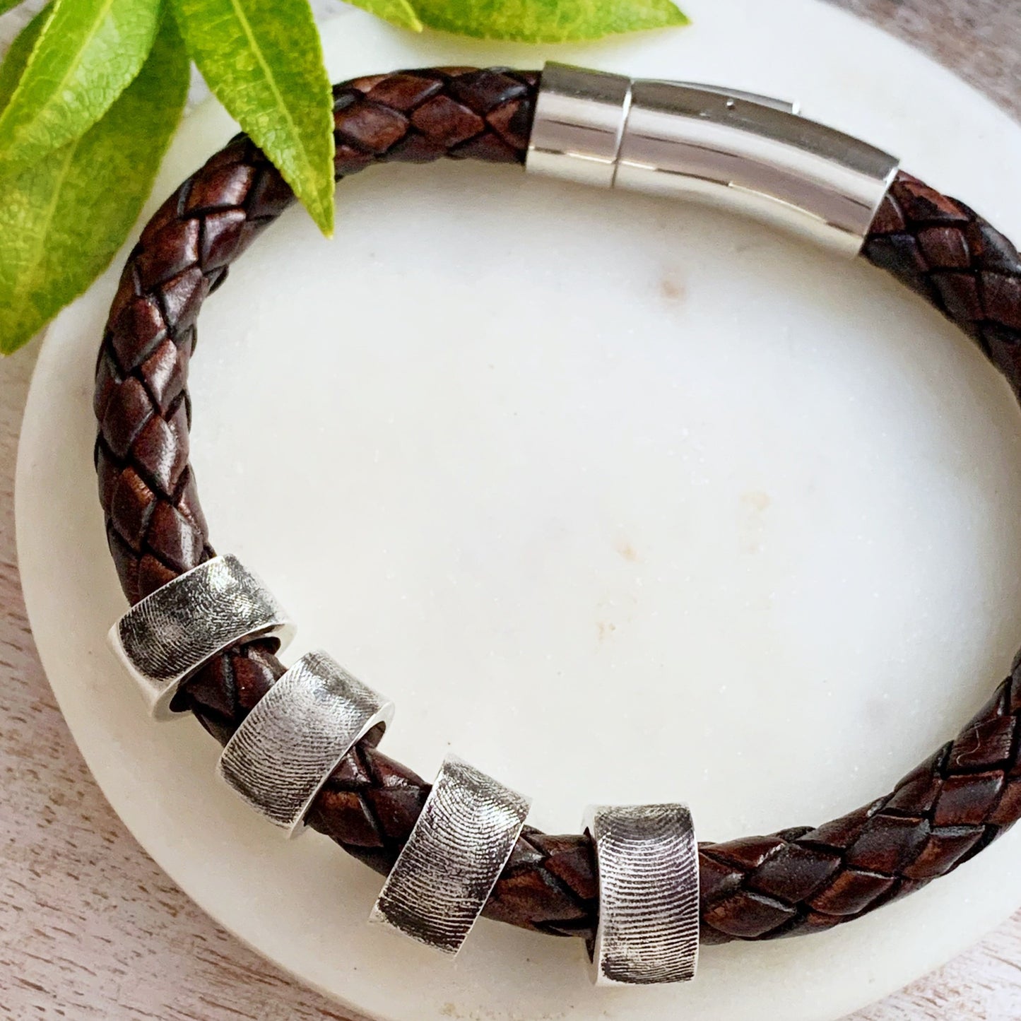 Leather Fingerprint Bracelet - Silver Magpie Fingerprint Jewellery