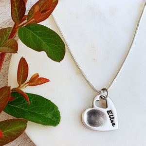 Fingerprint Necklace (Tiny Heart) - Silver Magpie Fingerprint Jewellery