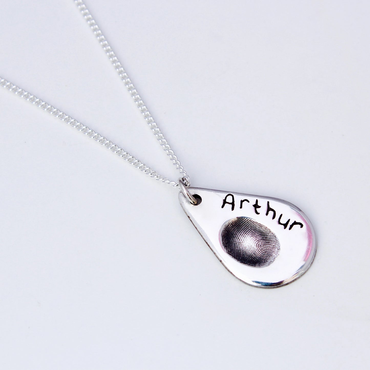 Fingerprint Necklace (Teardrop) - Silver Magpie Fingerprint Jewellery