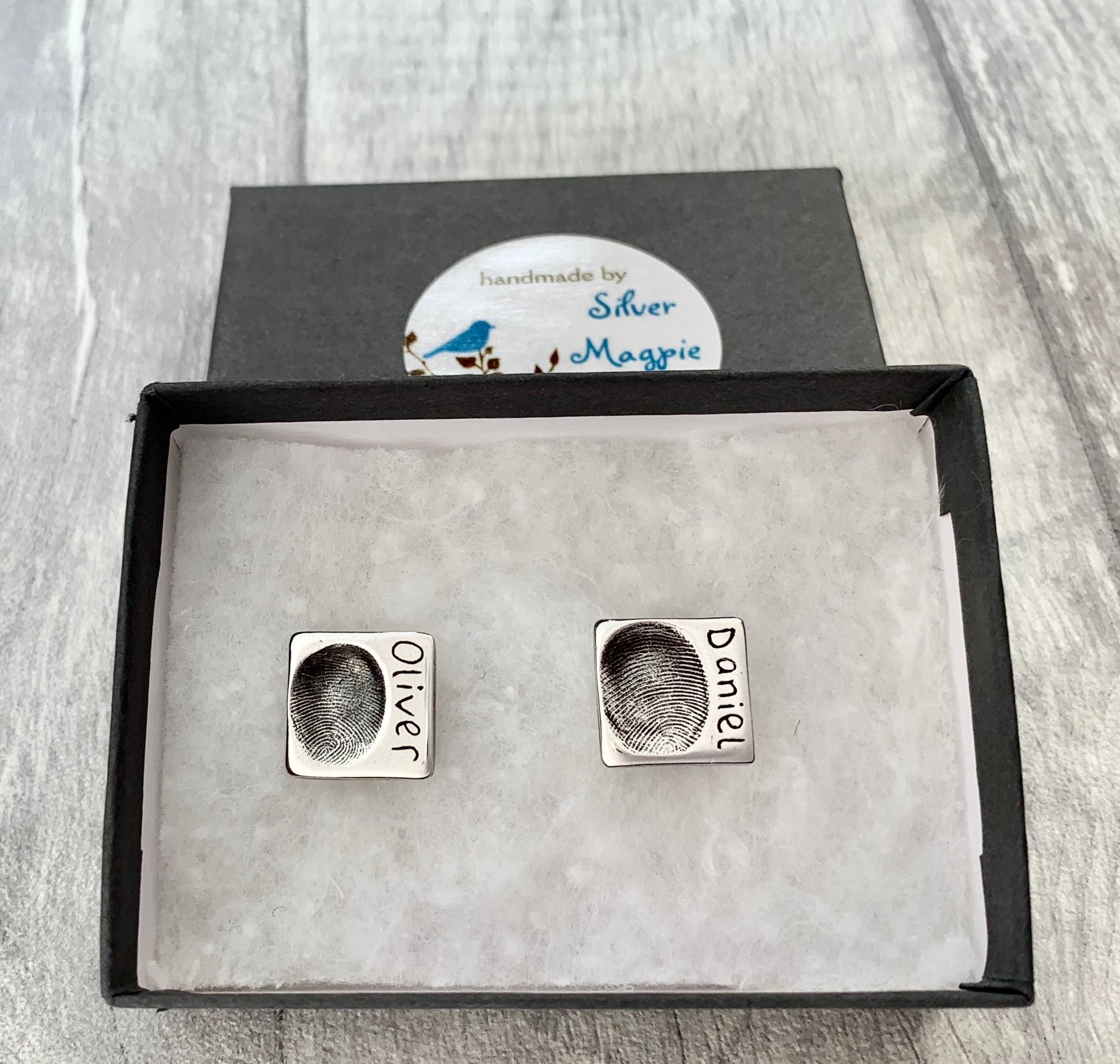 Fingerprint Cufflinks (Square) - Silver Magpie Fingerprint Jewellery