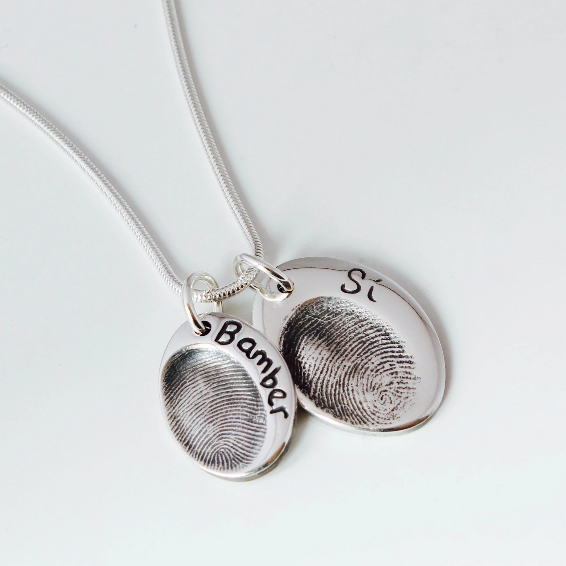 Double Fingerprint Necklace (Oval) - Silver Magpie Fingerprint Jewellery