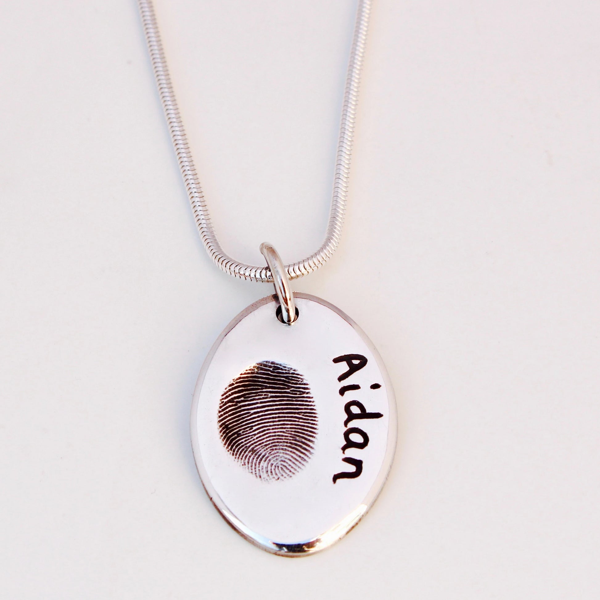 Fingerprint Necklace (Large Oval) - Silver Magpie Fingerprint Jewellery