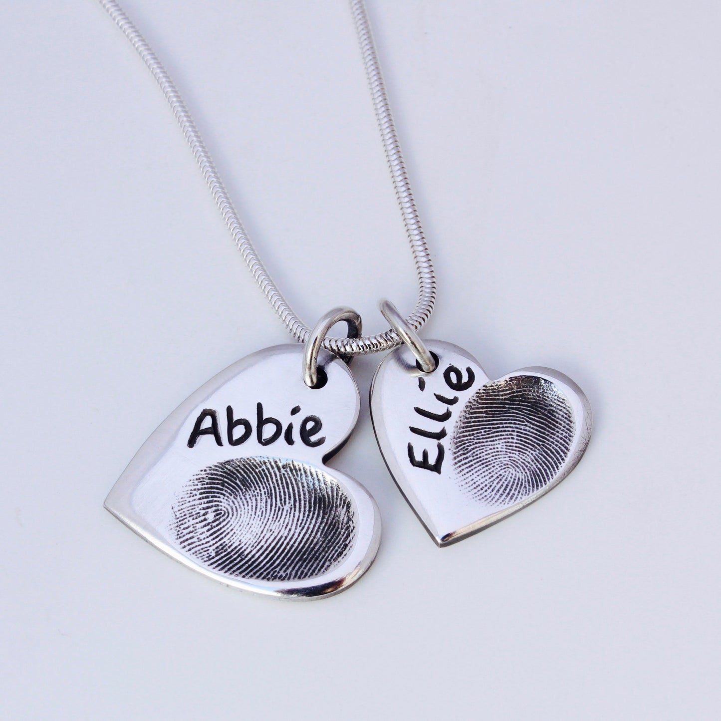 Double Fingerprint Necklace (Heart) - Silver Magpie Fingerprint Jewellery