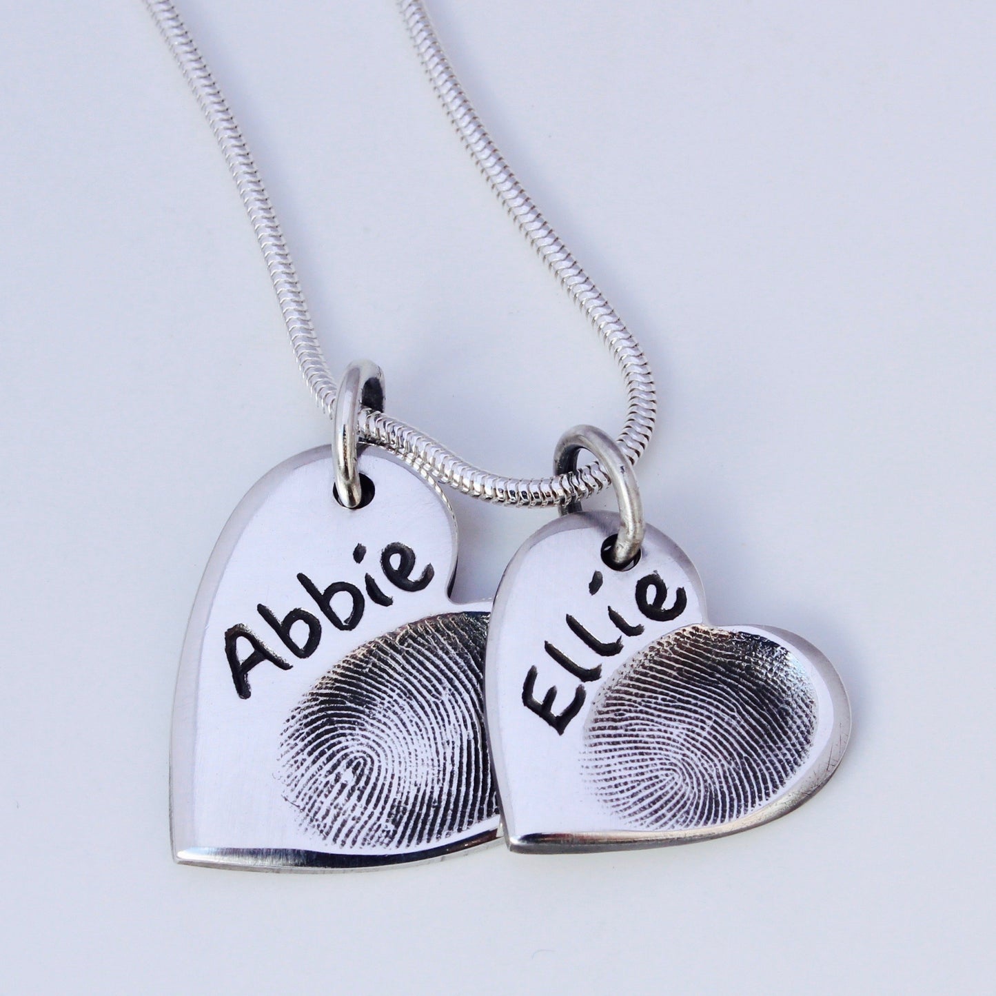 Double Fingerprint Necklace (Heart) - Silver Magpie Fingerprint Jewellery