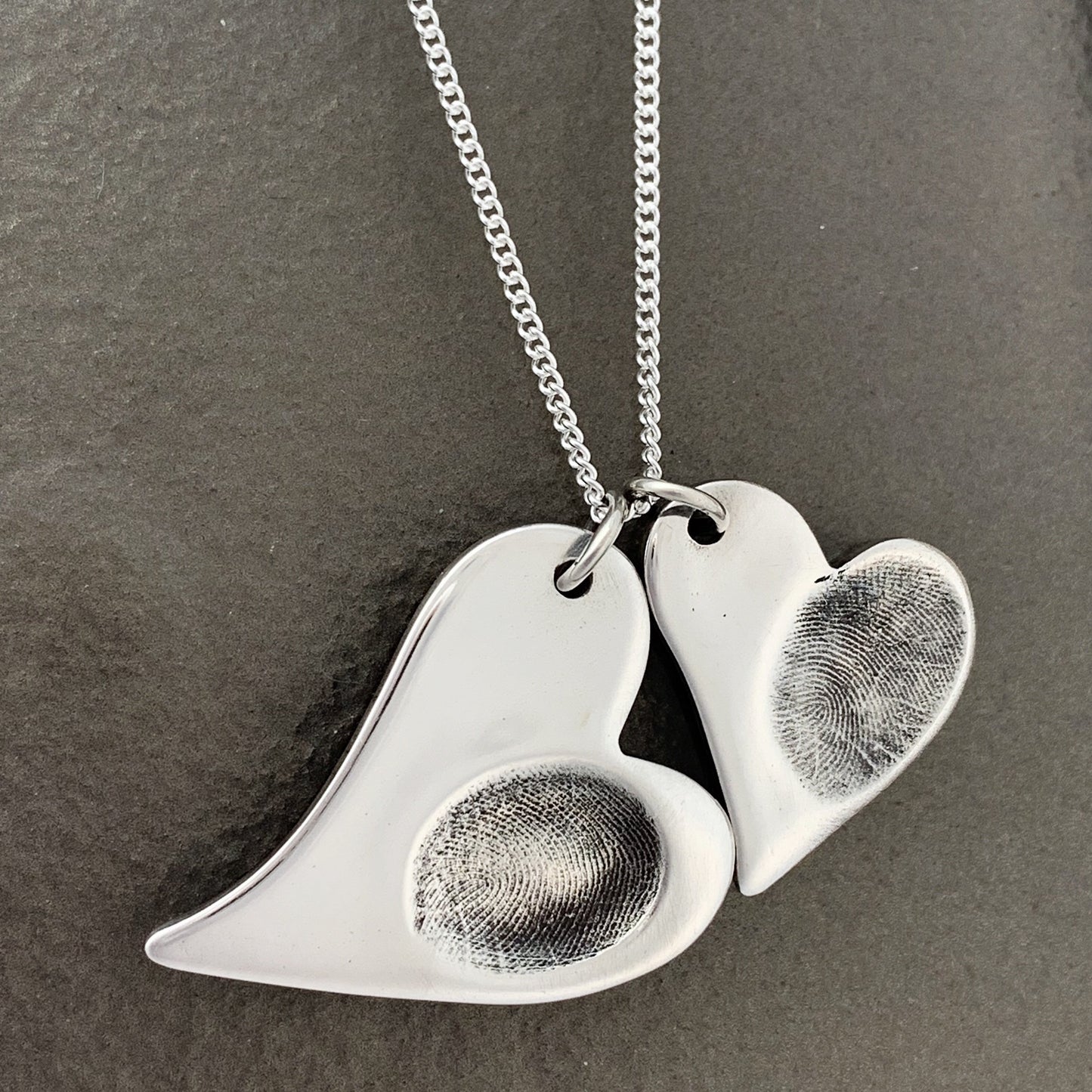 Double Fingerprint Necklace (Off-Set Heart) - Silver Magpie Fingerprint Jewellery