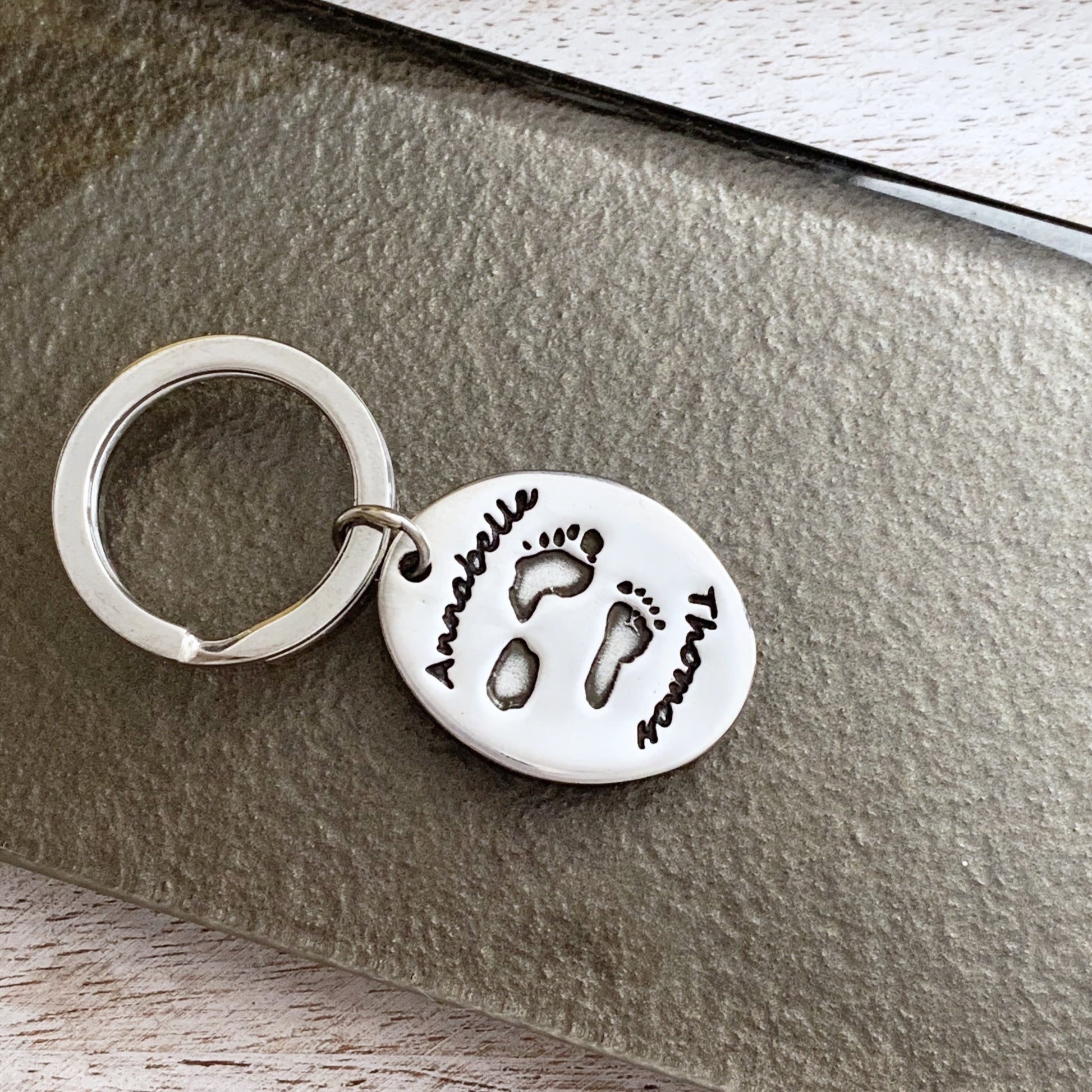 Handprint & Footprint Oval Keyring - Silver Magpie Fingerprint Jewellery