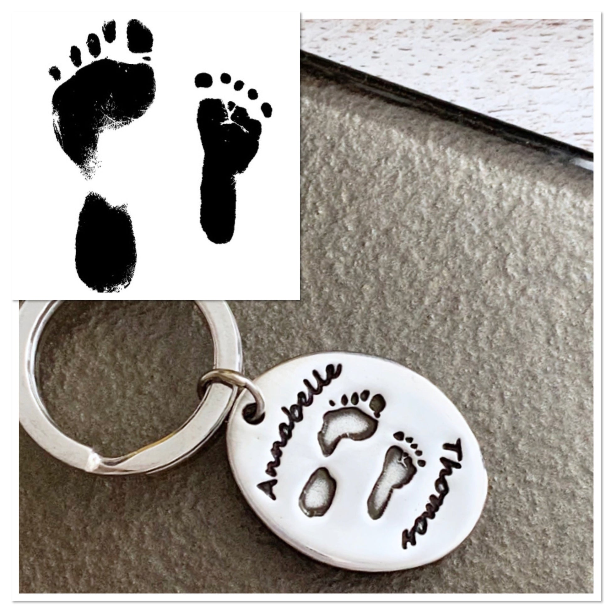 Handprint & Footprint Oval Keyring - Silver Magpie Fingerprint Jewellery