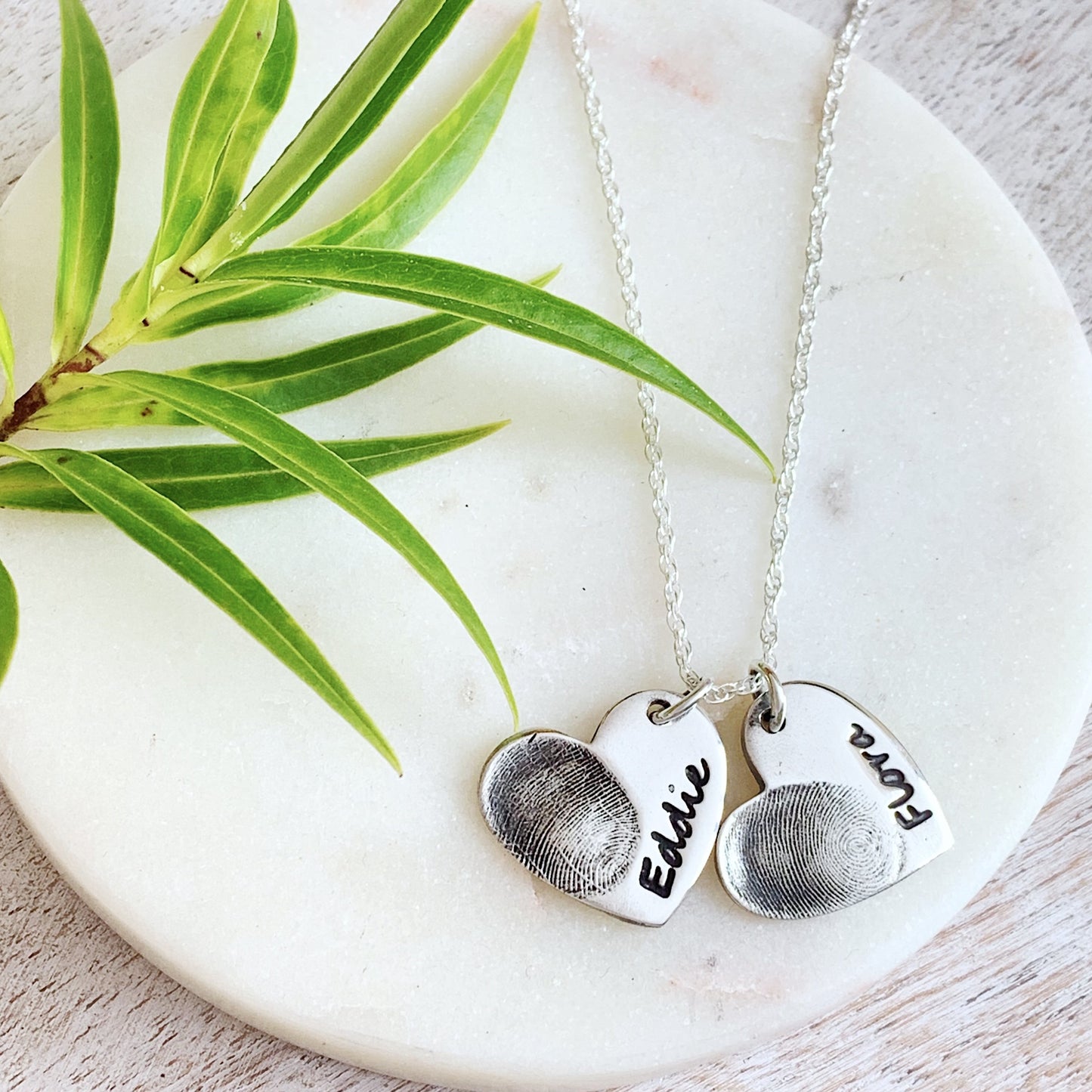 Double Fingerprint Necklace (Heart) - Silver Magpie Fingerprint Jewellery