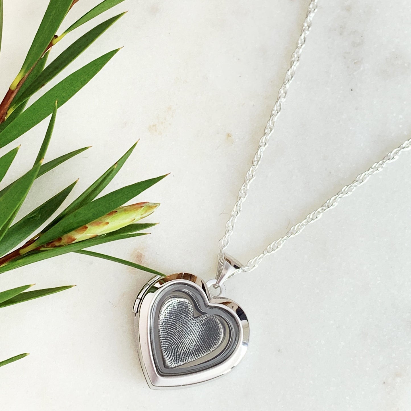 Fingerprint Locket (Heart) - Silver Magpie Fingerprint Jewellery