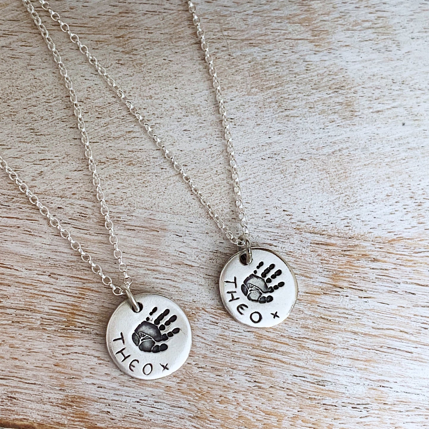 Circle Handprint Pendant - Silver Magpie Fingerprint Jewellery