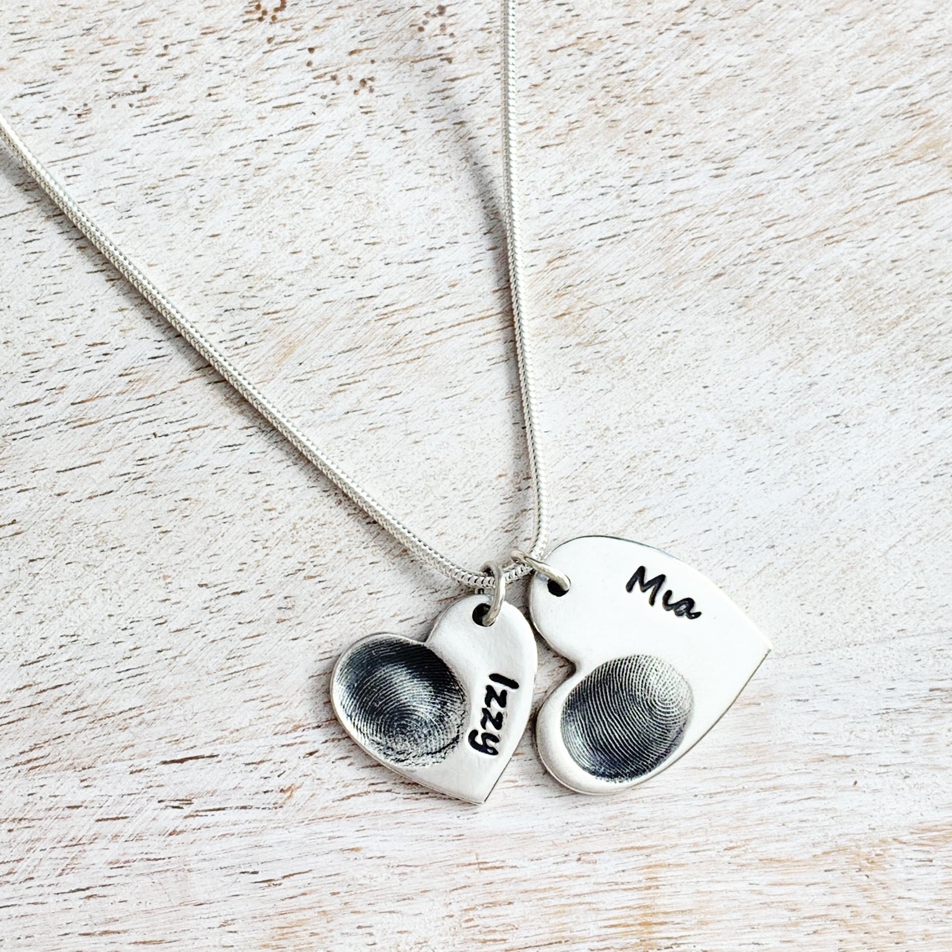 Double Fingerprint Necklace (Heart) - Silver Magpie Fingerprint Jewellery