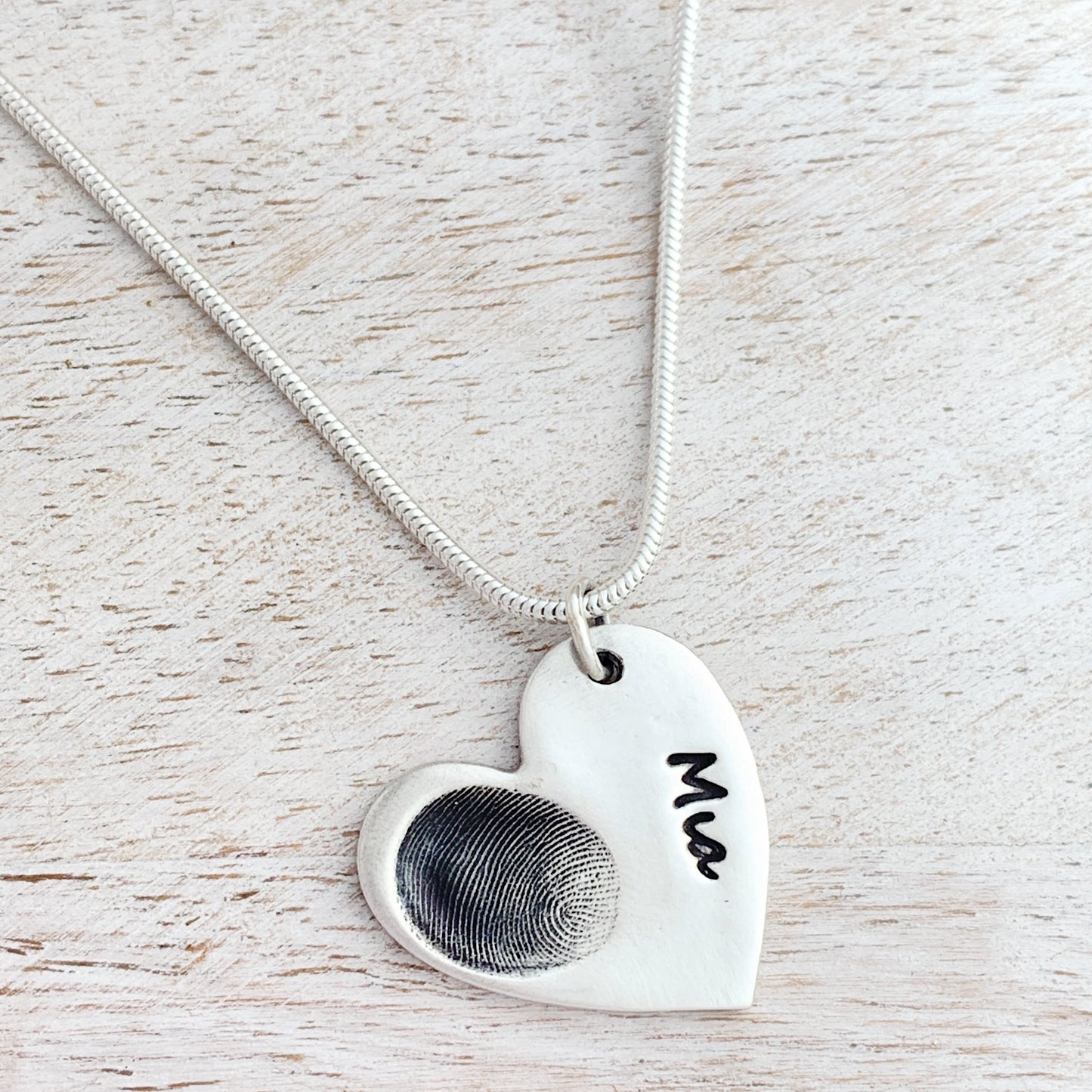 Fingerprint Necklace (Large Heart) - Silver Magpie Fingerprint Jewellery