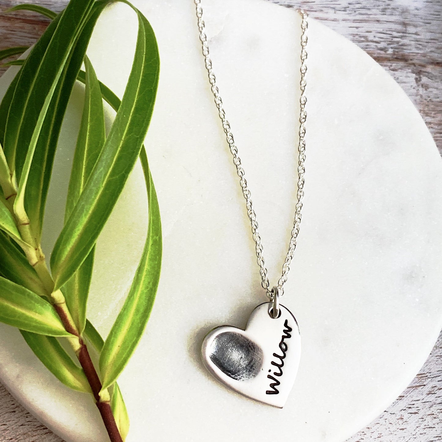 Fingerprint Necklace (Heart) - Silver Magpie Fingerprint Jewellery