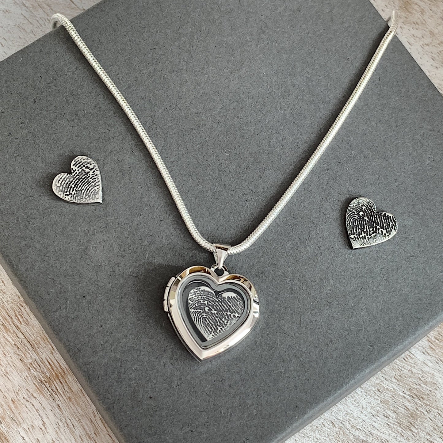 Fingerprint Locket (Heart) - Silver Magpie Fingerprint Jewellery