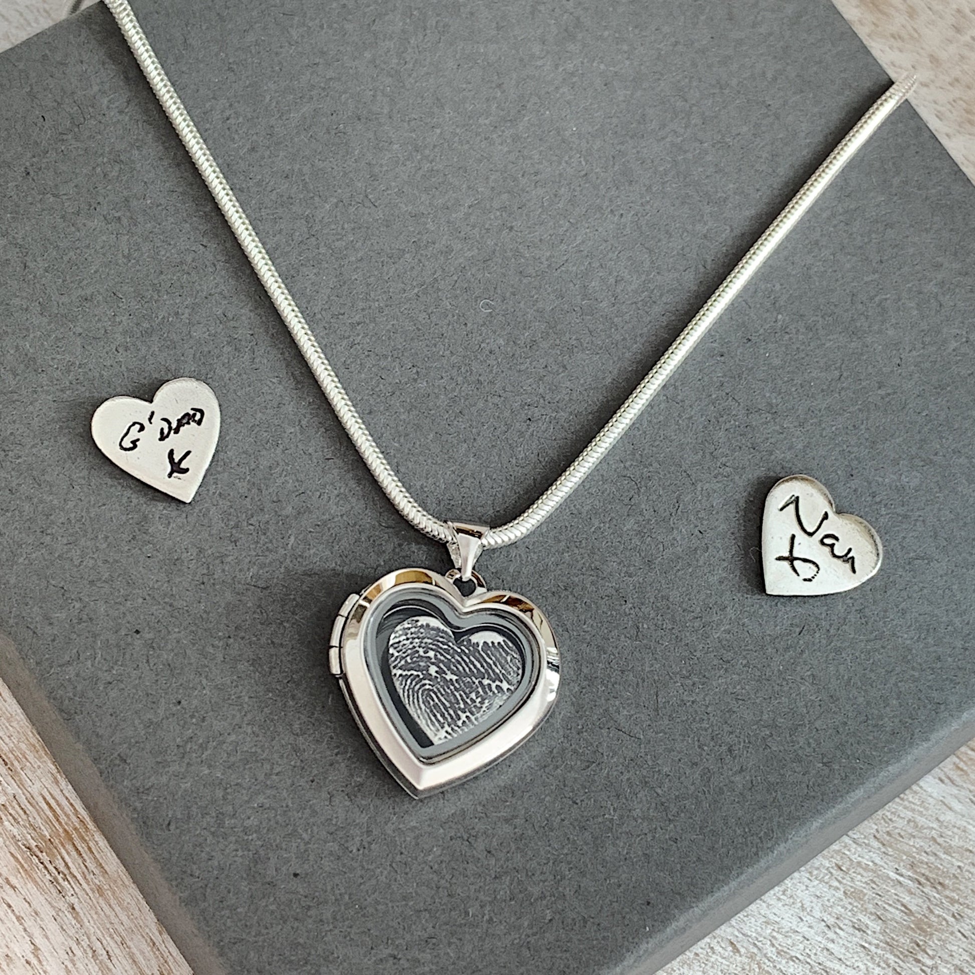 Fingerprint Locket (Heart) - Silver Magpie Fingerprint Jewellery