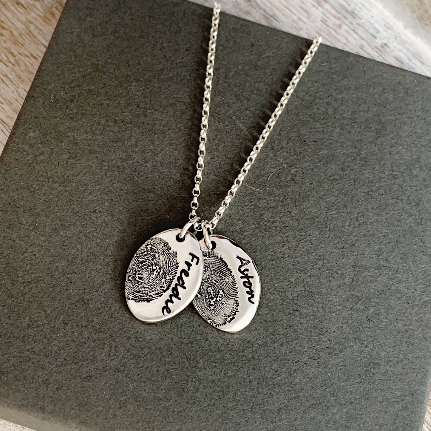 Double Fingerprint Necklace (Oval) - Silver Magpie Fingerprint Jewellery