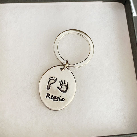 Handprint & Footprint Oval Keyring - Silver Magpie Fingerprint Jewellery