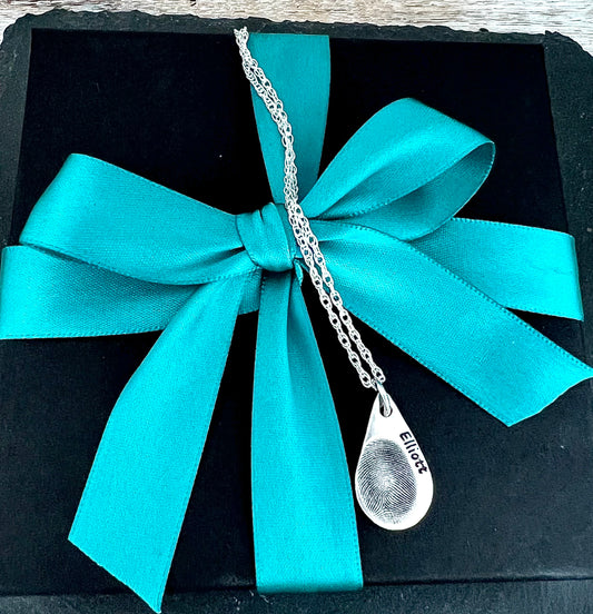 Fingerprint Necklace (Teardrop) - Silver Magpie Fingerprint Jewellery