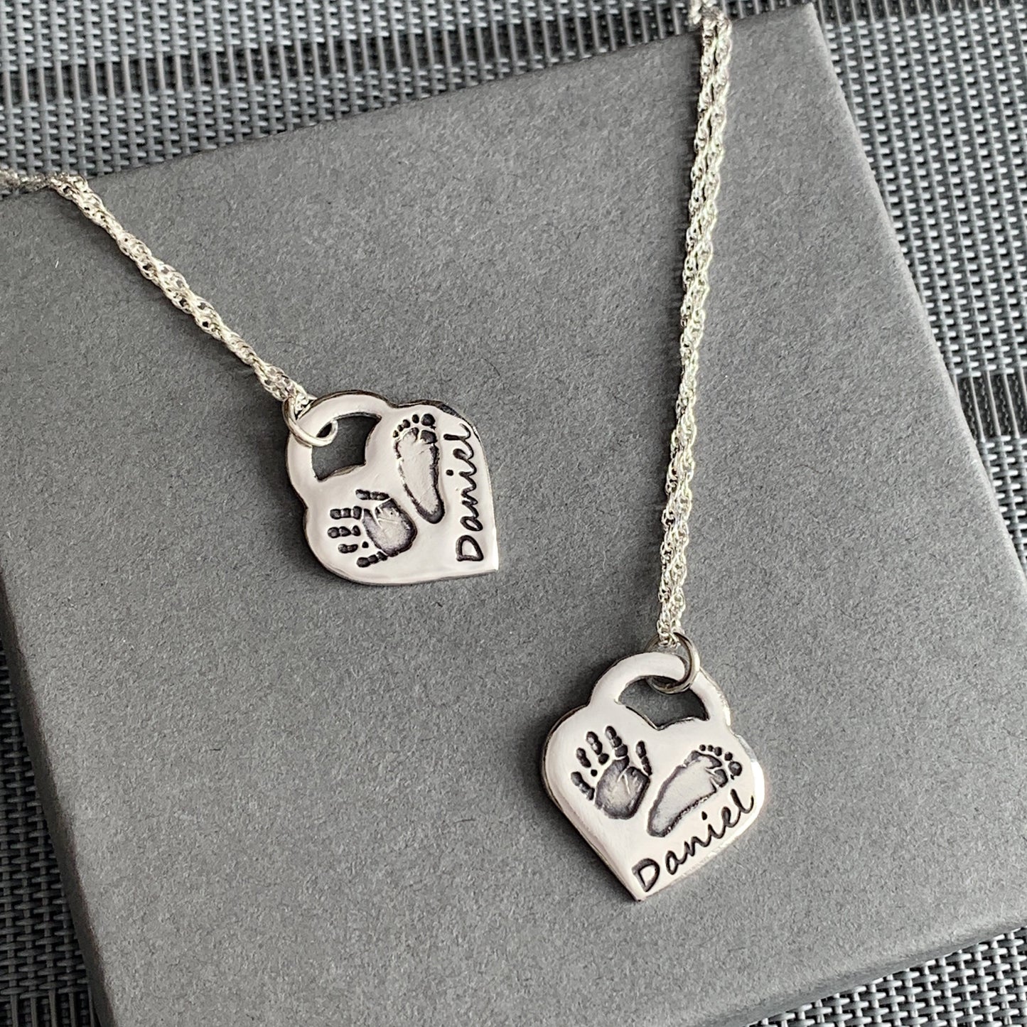 Double Lock Heart Pendant - Silver Magpie Fingerprint Jewellery