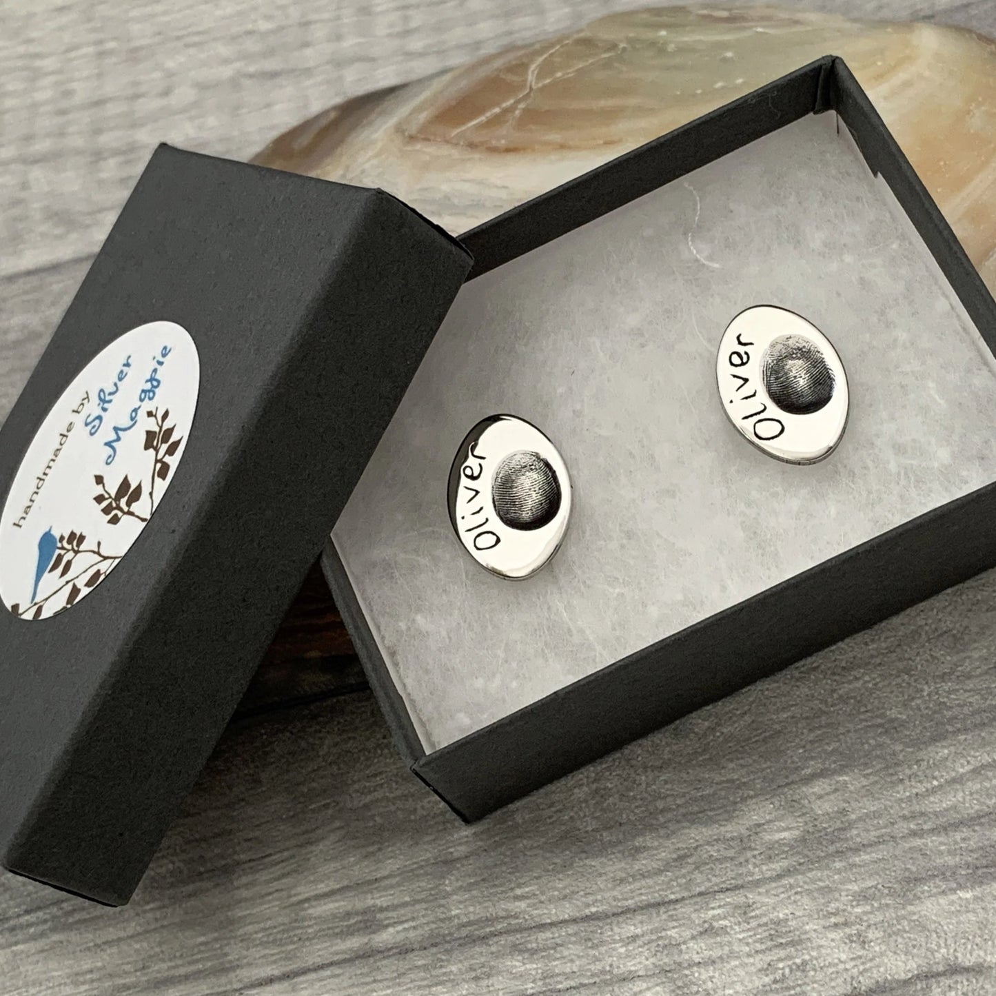 Groom Oval Fingerprint Cufflinks - Silver Magpie Fingerprint Jewellery