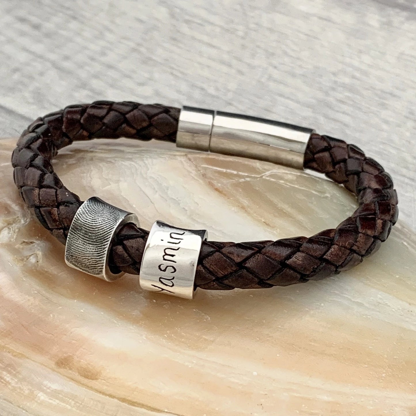 Leather Fingerprint Bracelet - Silver Magpie Fingerprint Jewellery