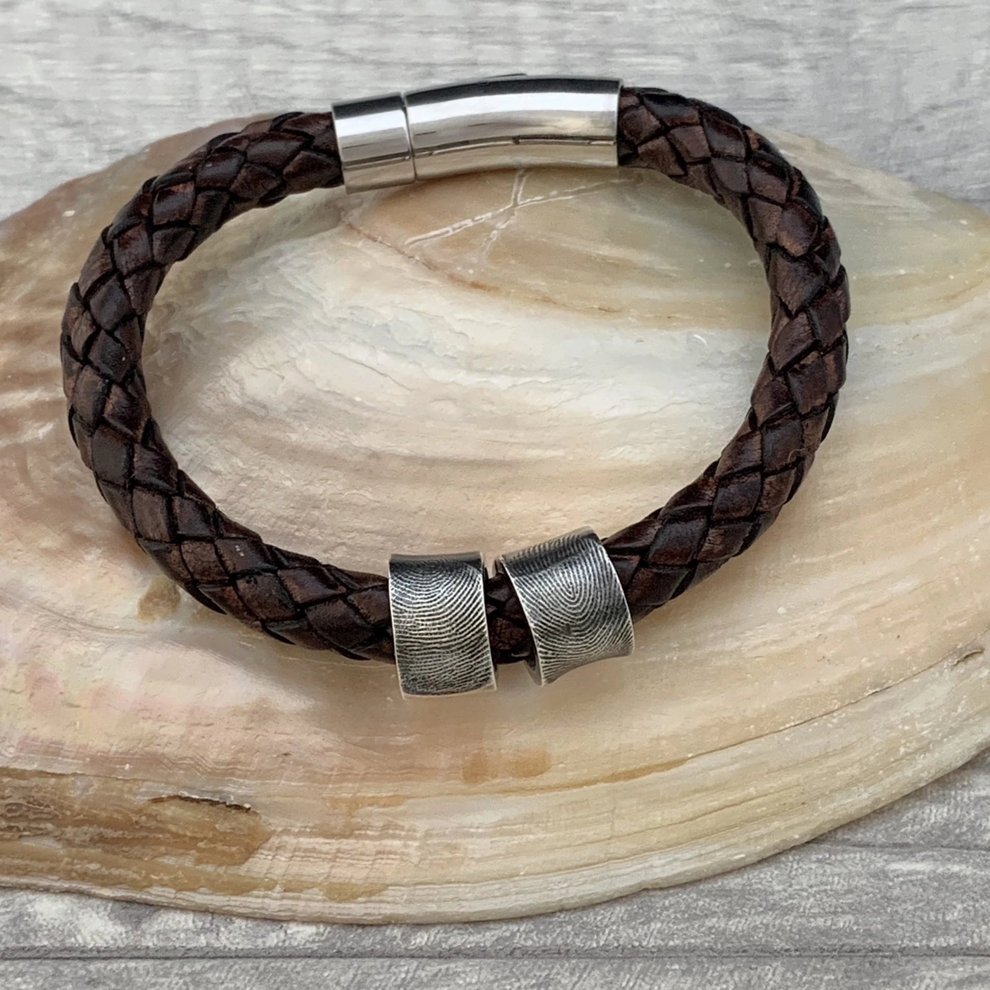 Leather Fingerprint Bracelet - Silver Magpie Fingerprint Jewellery