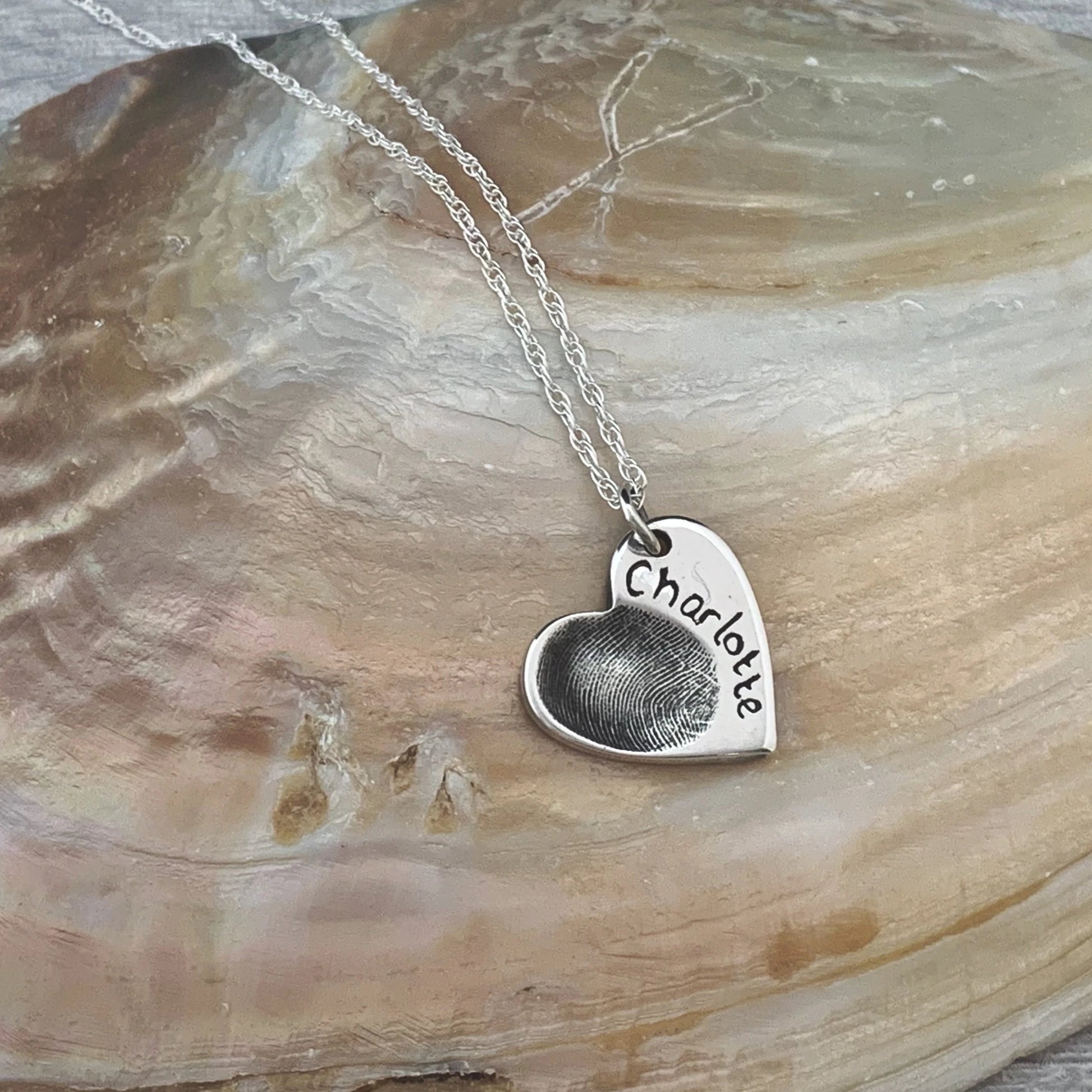 Fingerprint Necklace (Heart) - Silver Magpie Fingerprint Jewellery