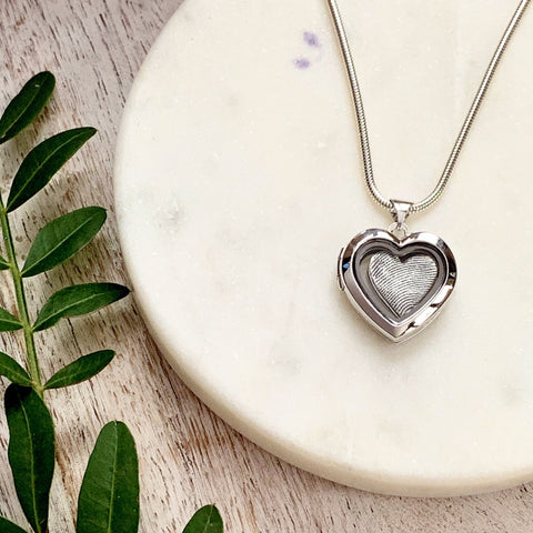 Fingerprint Locket (Heart) - Silver Magpie Fingerprint Jewellery