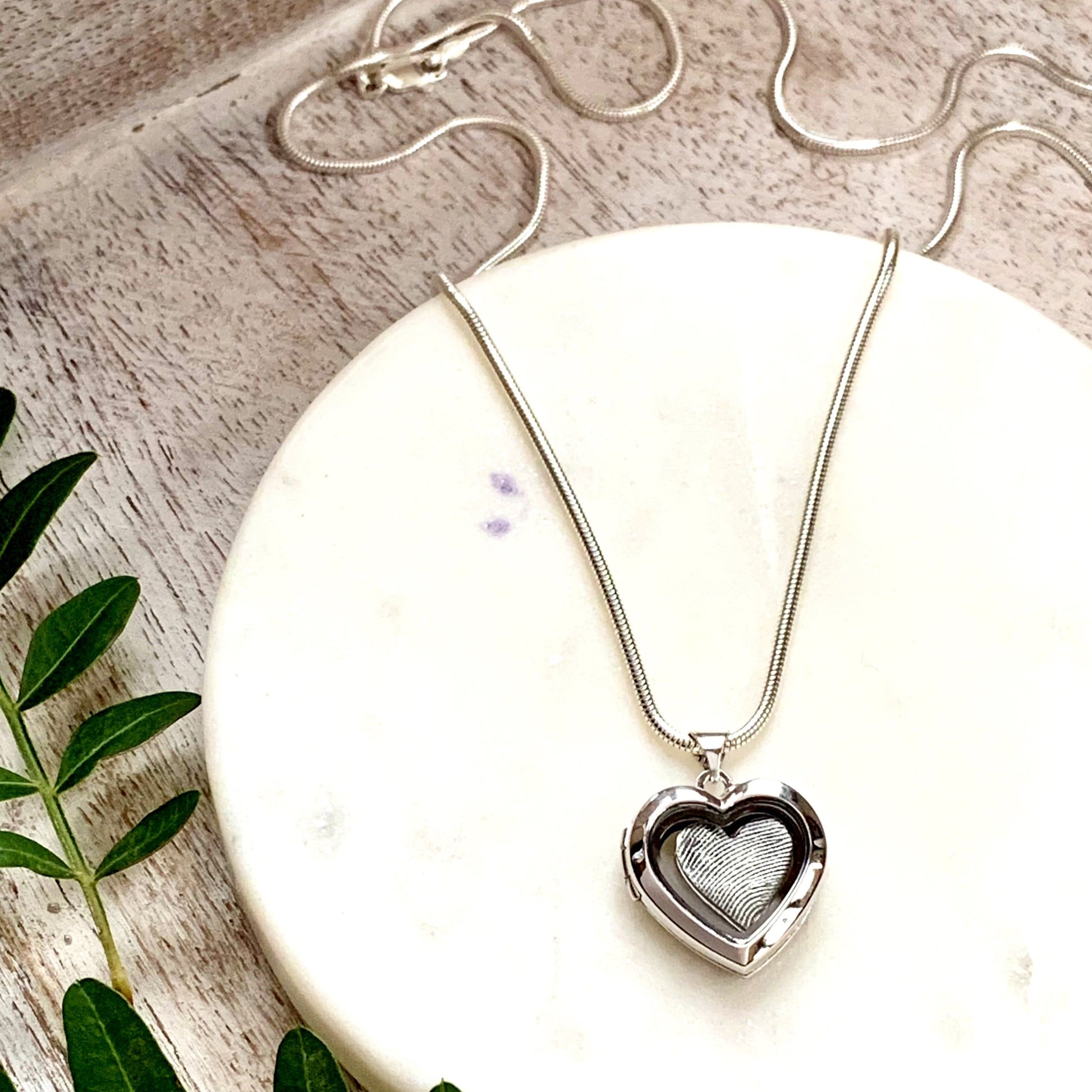 Fingerprint Locket (Heart) - Silver Magpie Fingerprint Jewellery