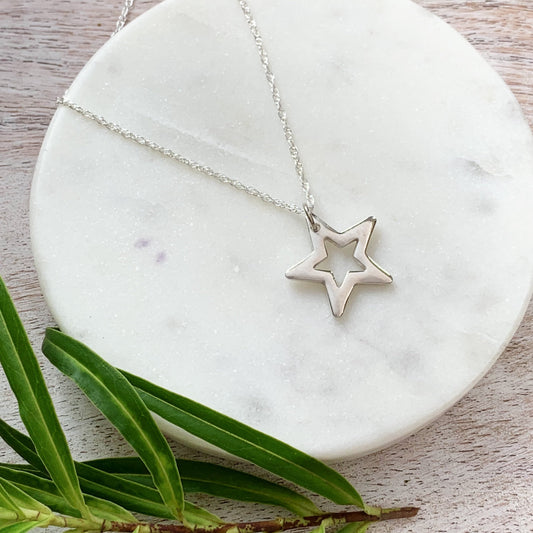 Silver Shining Star Necklace - Silver Magpie Fingerprint Jewellery