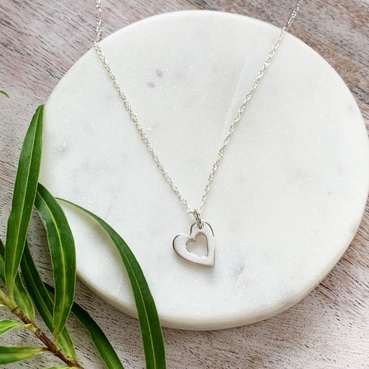 Silver Mini Heart Necklace - Silver Magpie Fingerprint Jewellery