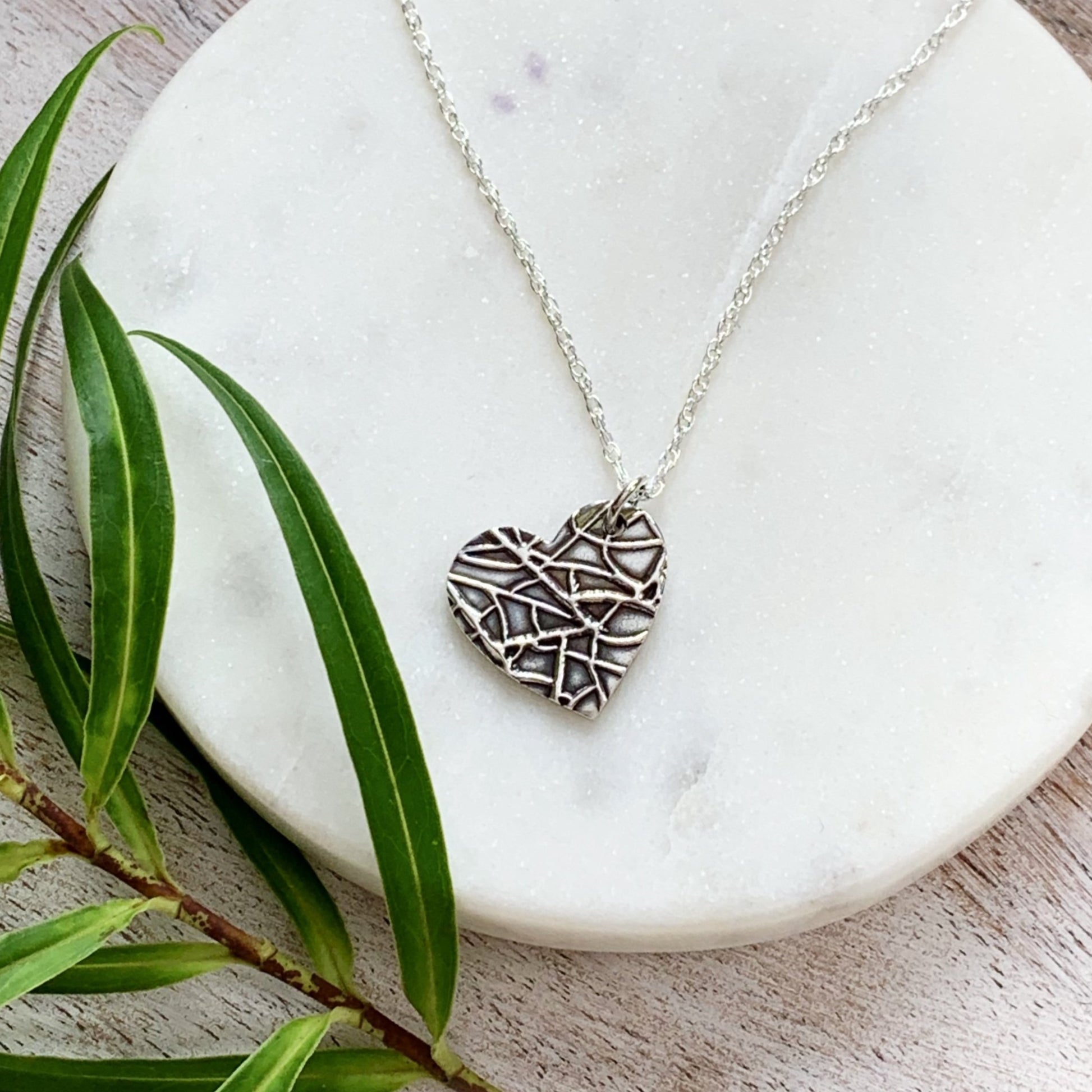 Silver Heart Necklace - Silver Magpie Fingerprint Jewellery