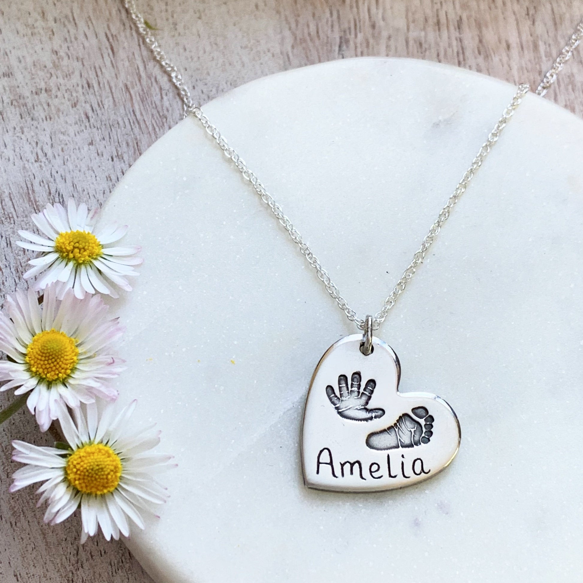 Hand & Foot Print Necklace (Heart) - Silver Magpie Fingerprint Jewellery