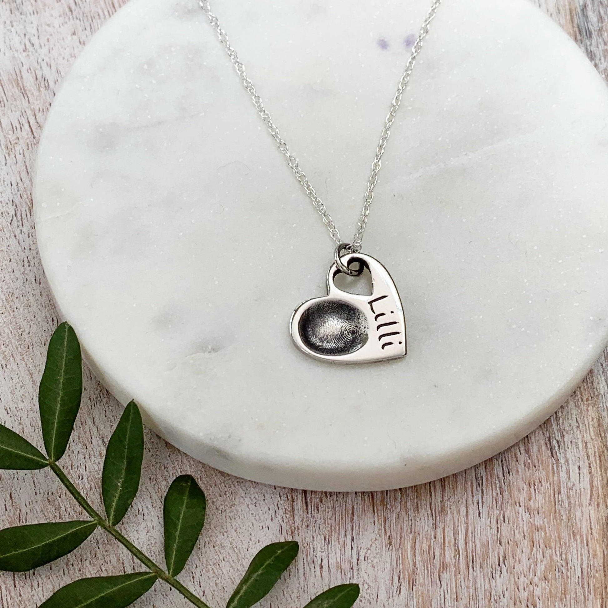 Fingerprint Necklace (Tiny Heart) - Silver Magpie Fingerprint Jewellery