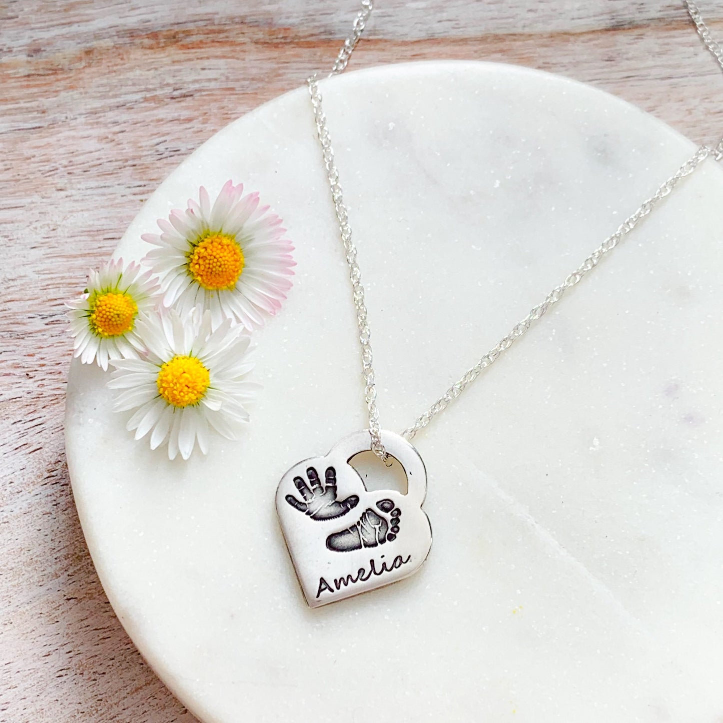 Handprint & Footprint Necklace (Lock Heart) - Silver Magpie Fingerprint Jewellery